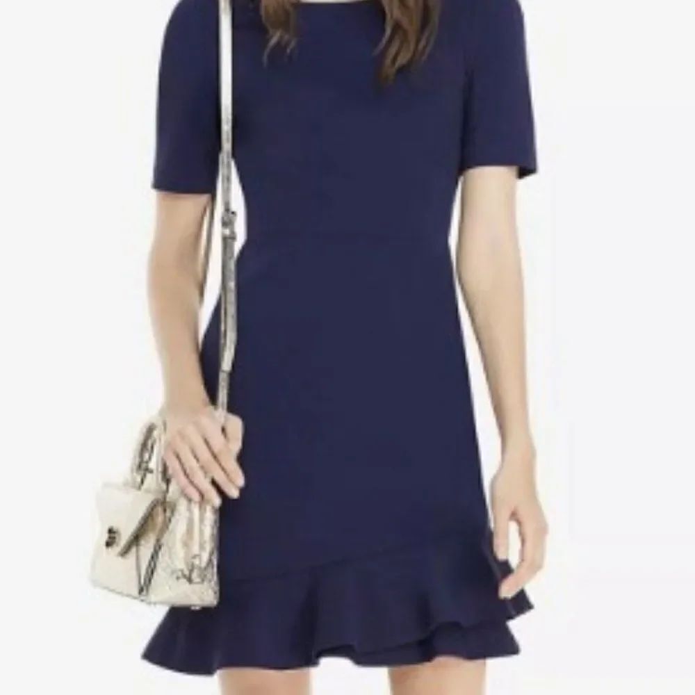 Diane Von Furstenberg DVF Serafina Ruffle Hem Navy Blue Dress Size 8